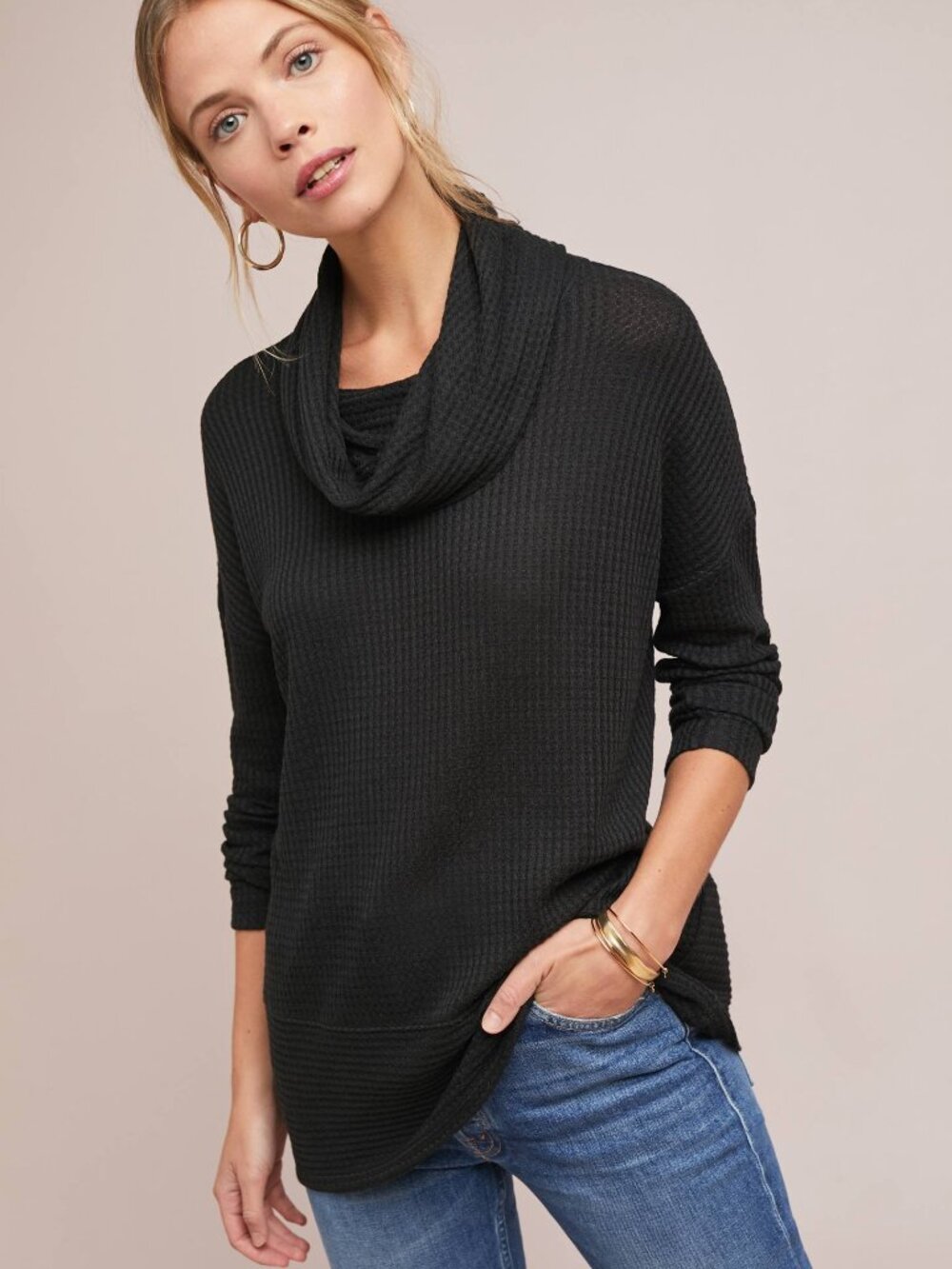 Akemi + Kin Anthropologie Black Morbier Waffle Tunic-NWT